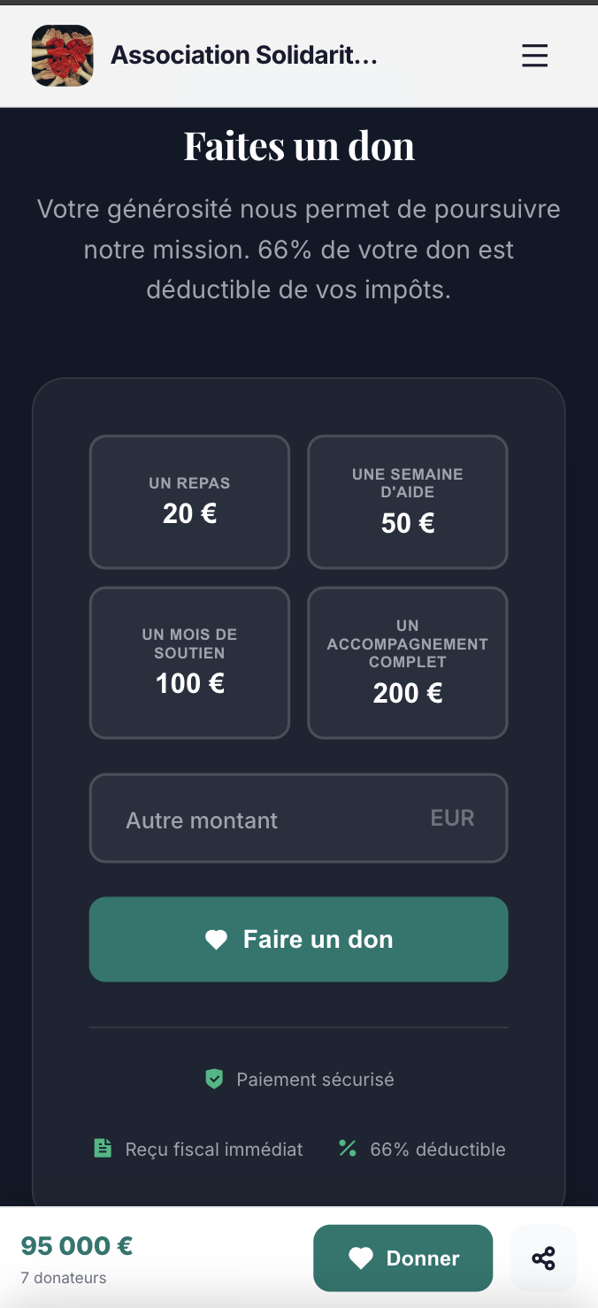 Paiement d'un don depuis un téléphone sur CerfApp