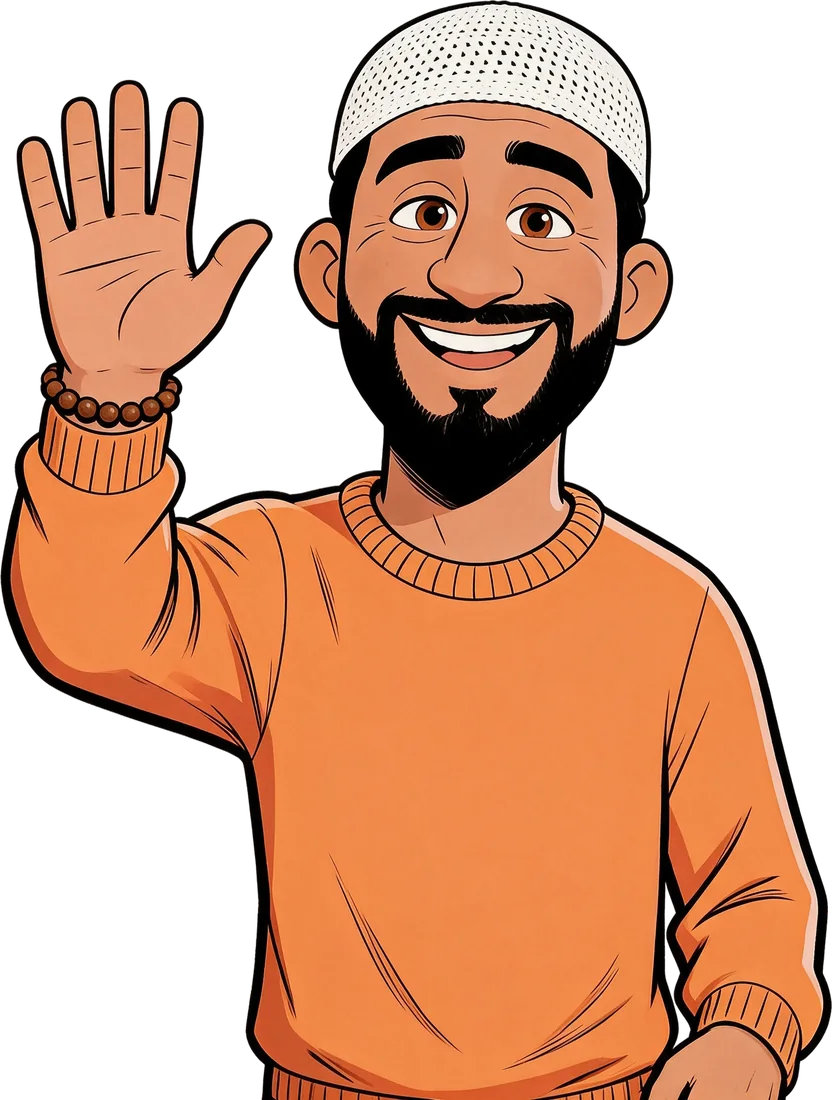 Karim, personnage en pâte à modeler, fait coucou